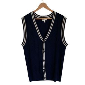BP. Nordstrom Vest Womens Small Navy Cream Long Line‎ Button Front
